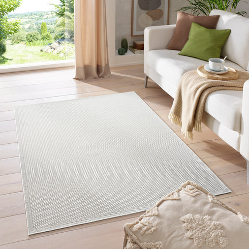 Outdoor Teppich Wetterfest in Sisal Bordüren Optik | Für Drinnen und Draußen | Terrasse Balkon Garten Wohnzimmer Badezimmer Küche | Creme